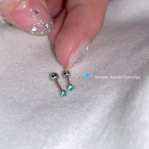 Titanium Steel Blue Zircon Four-Claw Threaded Earrings