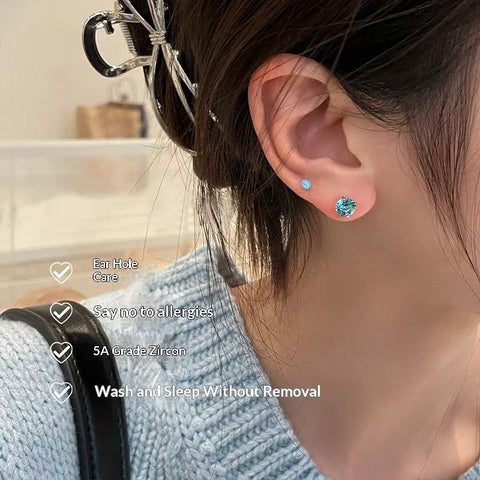 Titanium Steel Blue Zircon Four-Claw Threaded Earrings