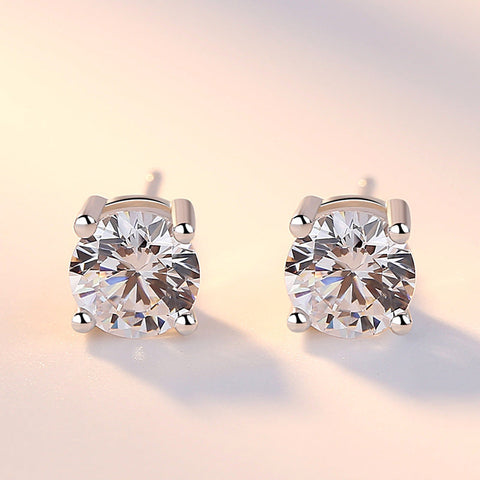 S925 Silver Diamond Four-Claw Shiny Earrings For Women