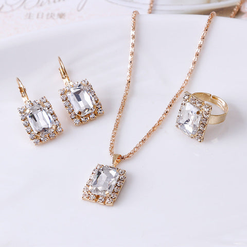 Crystal bridal necklace earring ring three piece set