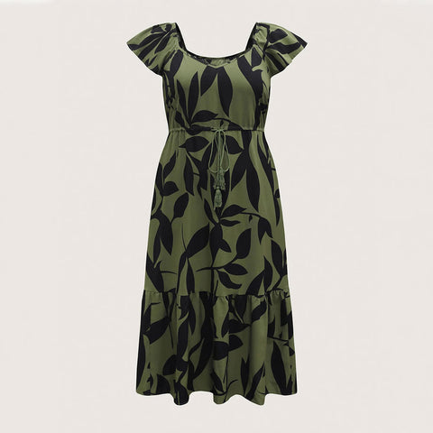 Floral Flutter-Sleeve Drawstring-Waist Maxi Midi Slimming Dress