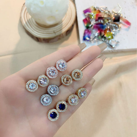 New Stylish Mens Zircon Full-Diamond Starry Sky Round Earrings