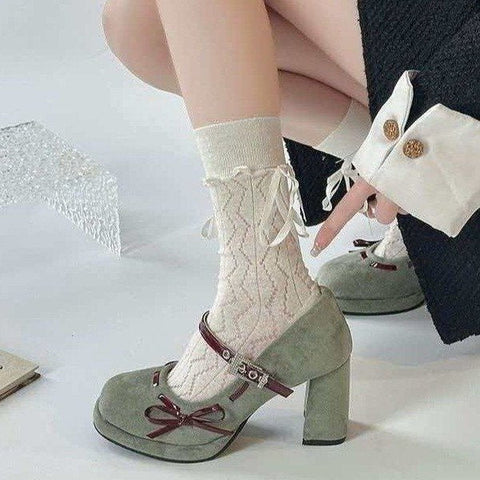 Women's Retro Bowtie Chunky Heel High Heels