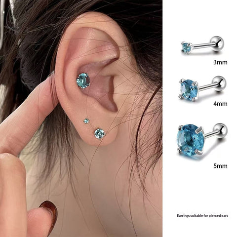 Titanium Steel Blue Zircon Four-Claw Threaded Earrings
