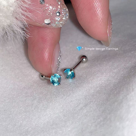 Titanium Steel Blue Zircon Four-Claw Threaded Earrings