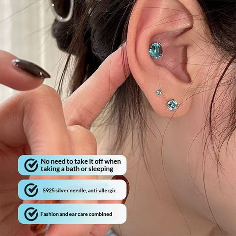 Titanium Steel Blue Zircon Four-Claw Threaded Earrings