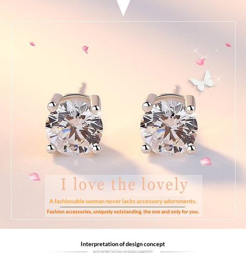S925 Silver Diamond Four-Claw Shiny Earrings For Women