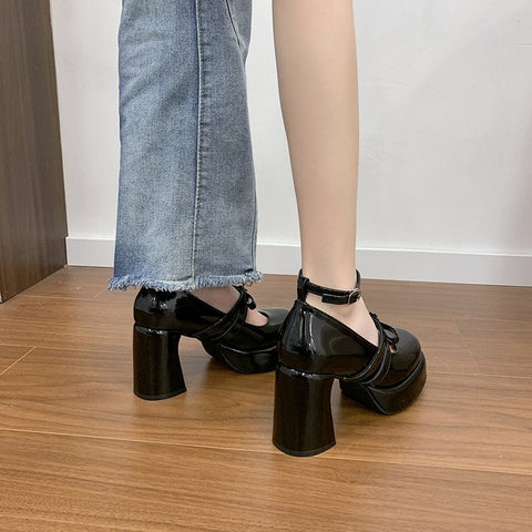 French Style Super High Heel Retro Mary Janes For Women  2026 Spring New Fashion Versatile Platform Block Heel Pumps