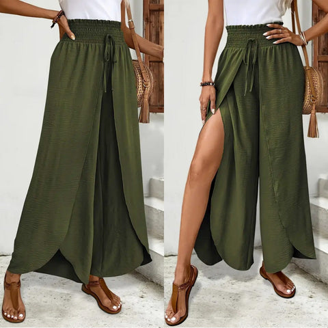 Versatile Double-Layer Slit Culottes For Women
